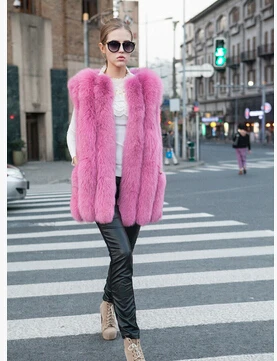 Утолщенная осенне-зимняя жилетка из натурального Лисьего меха, Женская куртка на заказ, горячая новинка, высококачественный жилет из натурального Лисьего меха - Цвет: hot pink