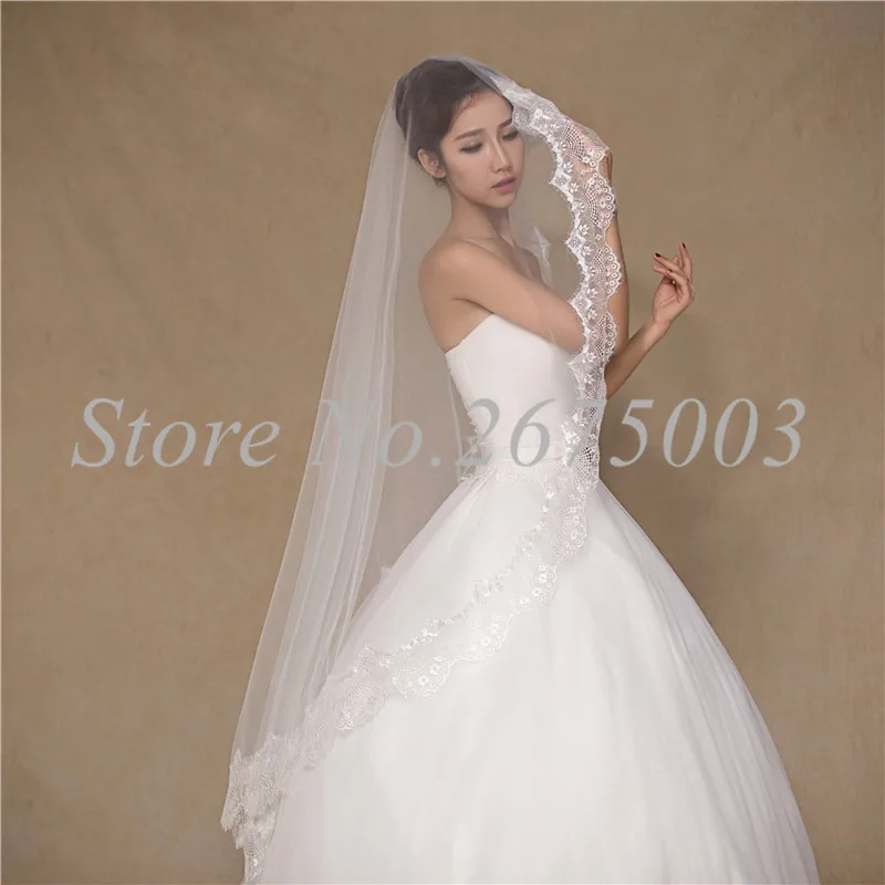 Newest Lace Edge Bridal Veils One Layers Free Size Soft Tulle Bridal Veil Wedding Veils no comb 2017 Wedding Accessory