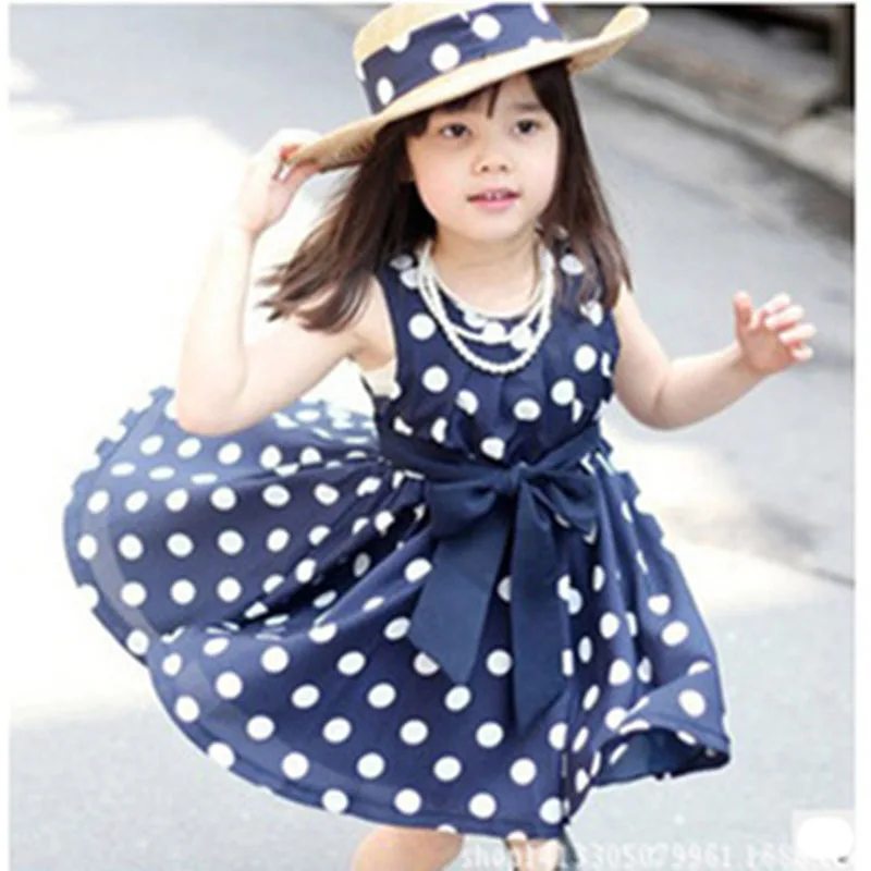 

Retail Hot Sale Children Clothing Girls Sleeveless Polka Dot Bow Dress Kids Clothes Fashion Princesess Fashion Summer Vestidos