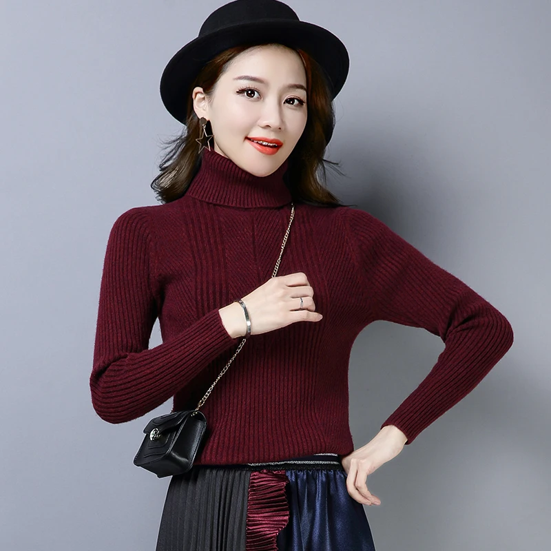 Best Price 3XL 5 Colors Brand Women Short Sweater Fall Winter Sweater New Solid Knit Turtleneck Sweater Slim Wild Pullover Sweater Women