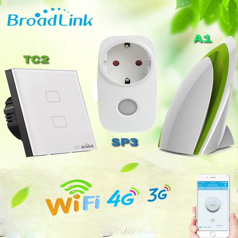 

Broadlink Home Automation,TC2 EU Wifi Light Switch+A1 e-Air Quality Detector+SP3 EU Smart Socket,Remote Control For Smart Home
