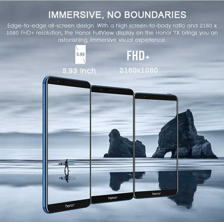 HUAWEI HONOR 7X 4GB RAM 64GB ROM Hisilicon Kirin 659 2.36GHz Octa Core 5.93 Inch LTPS FHD+ Full Screen Dual Camera Android 7.0 4G LTE Smartphone