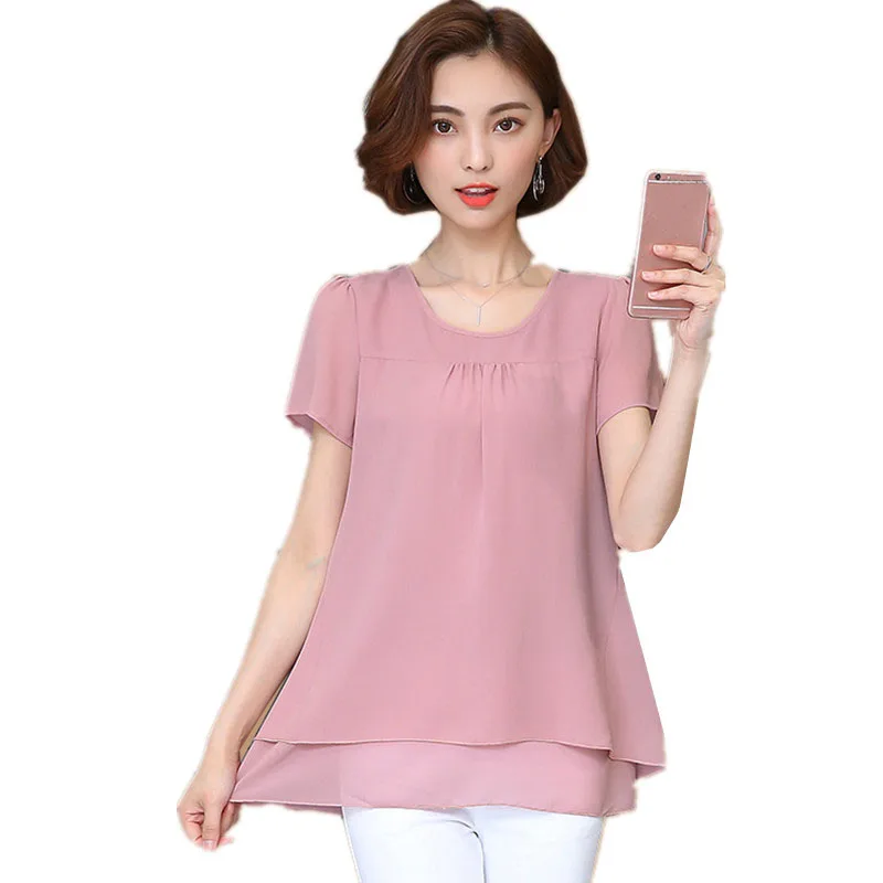 5XL Plus Size Double Layer Women Spring Summer Style Chiffon Blouses ...