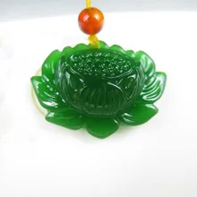 Натуральный зеленый Хотан Джаспер снег подвеска с лотосом Мода цветок Нефритовое ожерелье для Для женщин ювелирные изделия веревка прекрасно