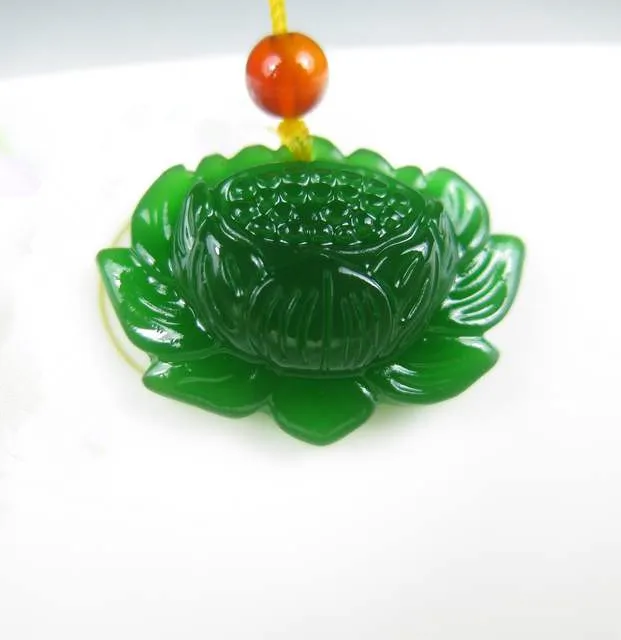 

Natural Green Hetian Jasper Snow Lotus Pendant Fashion Flower Jade Necklace For Women Jewelry Free Rope Fine