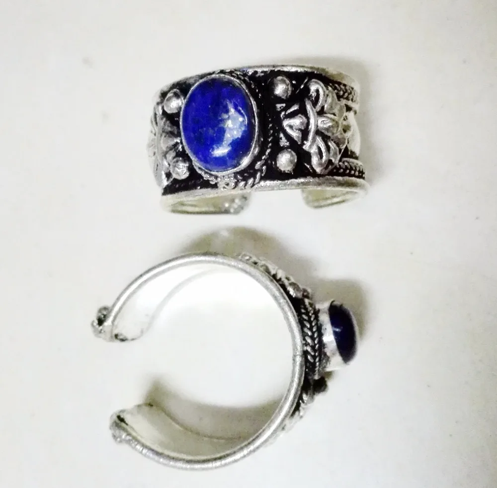 

5pcs / lot rings Old Tibet Silver Carved Lace Natural Blue Lapis Lazuli stone Nepal Ring Adjustable Unisex