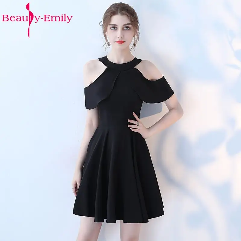Beauty Emily Black Red A-Line Short Sexy Party Prom Dresses 2017 Homecoming Dresses O-Neck Sleeveless Formal Dresses