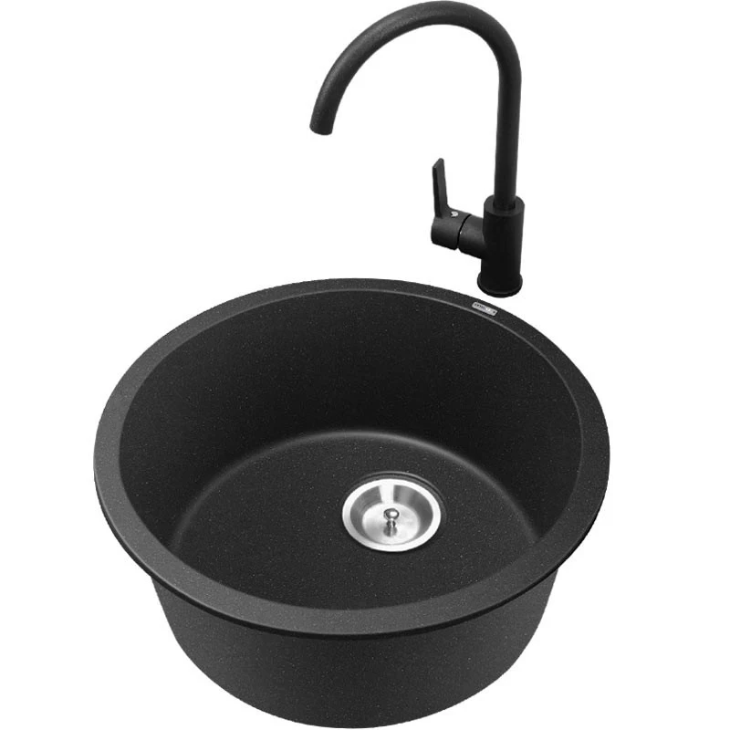 Factory Round Black Single Slot Quartz Kitchen Sink Bar Basins