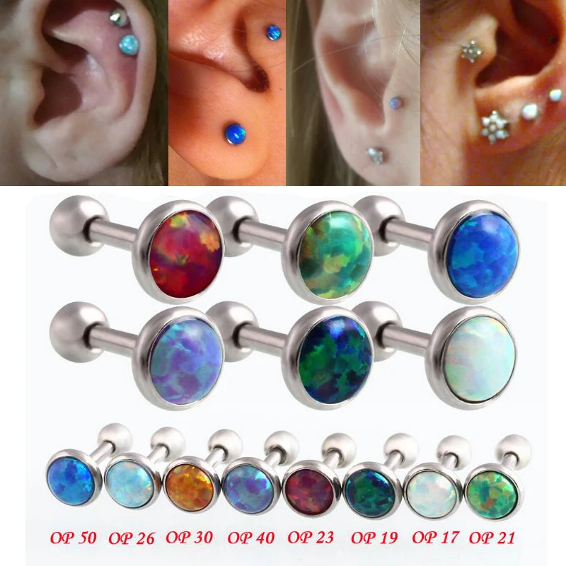 

Hot Opal Ear Cartilage Piercing G23 Titanium 9 Color Choice 16 Gauge 1.2x6x3/4/5mm Ball Ear Cartilage Piercing Jewelry Earrings