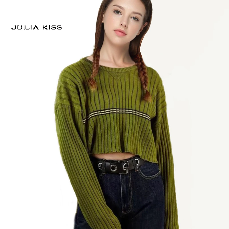 

Women Drop Shoulder Block Striped Rib Jumper Loose Pullover Sweaters