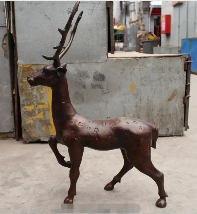 

free 33" China Chinese Feng shui Bronze Lucky Dragon Phoenix auspicious Deer Statue fast