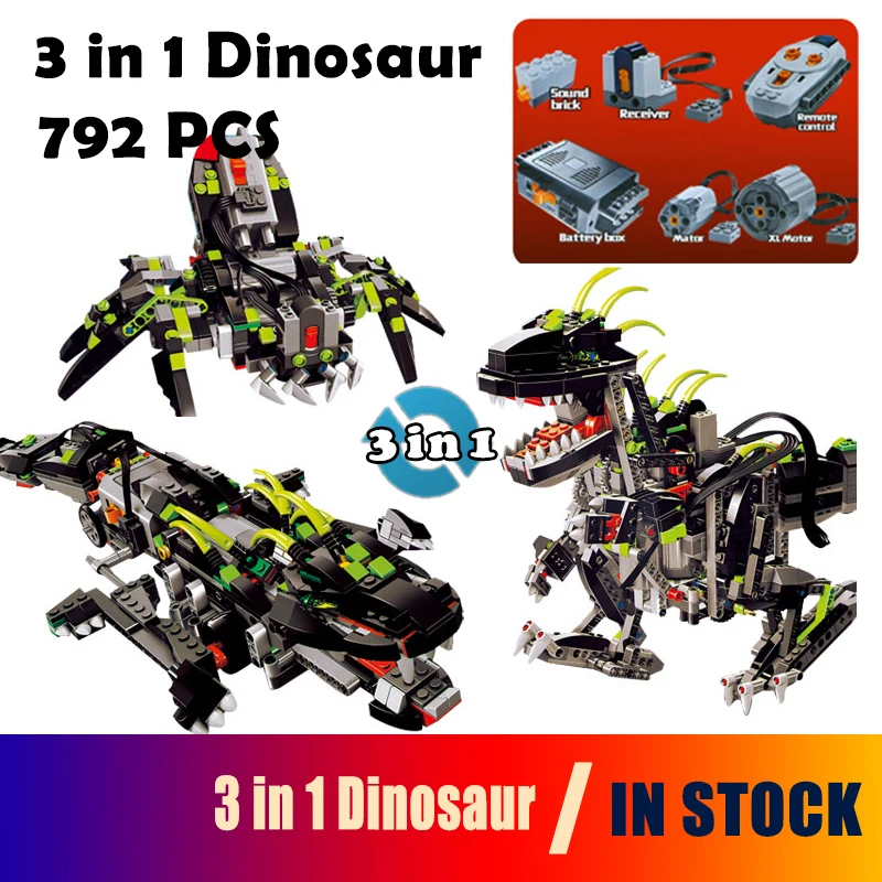 

Model building blocks Compatible with Lego Technic 24010 792pcs 3 in 1 Dinosaur RC Sound Function 4958 Bricks toys for children