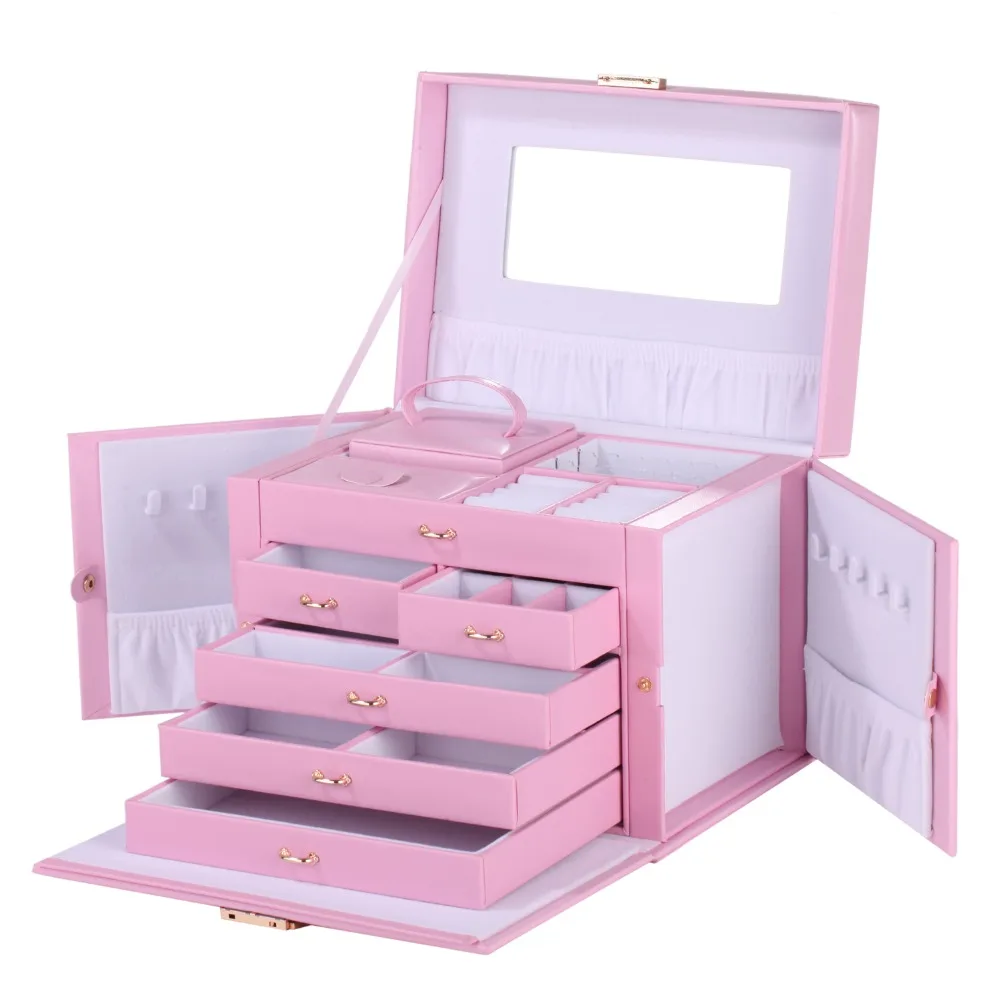 Luxury Pink Extra Large Fashion PU Jewellery Box Armoire Rings
