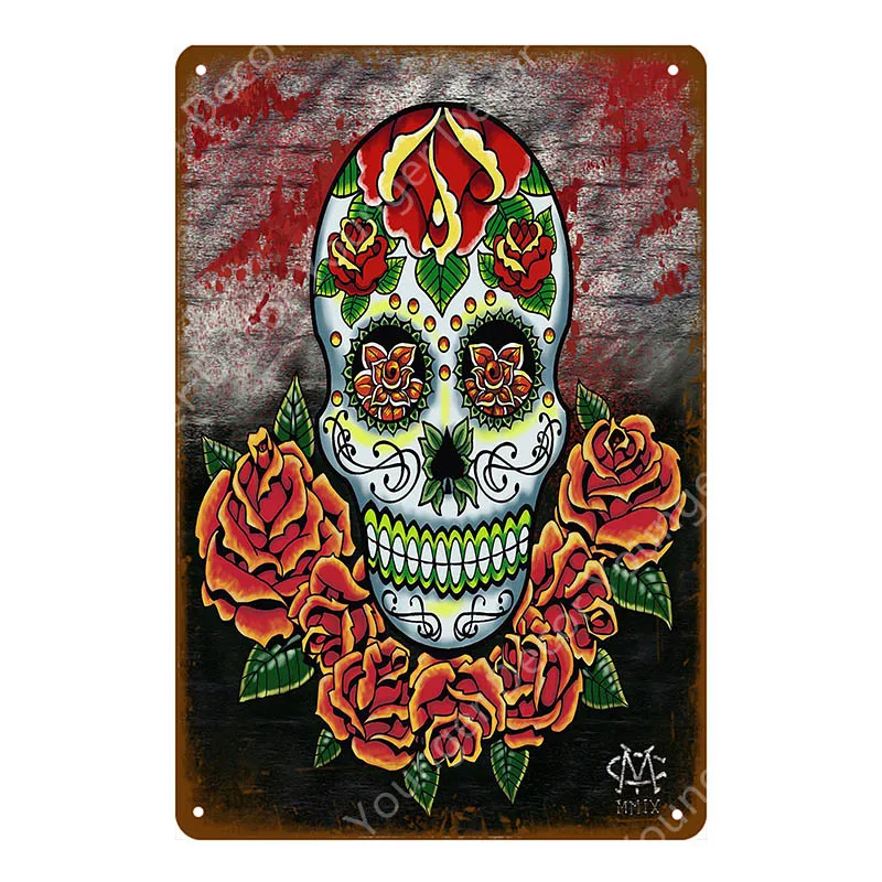 Мехико городские знаки Мексиканская культура сахарный череп металлический плакат наклейки на стену Винтаж Искусство Живопись доска для паба бар клуб домашний декор - Цвет: YD6044G