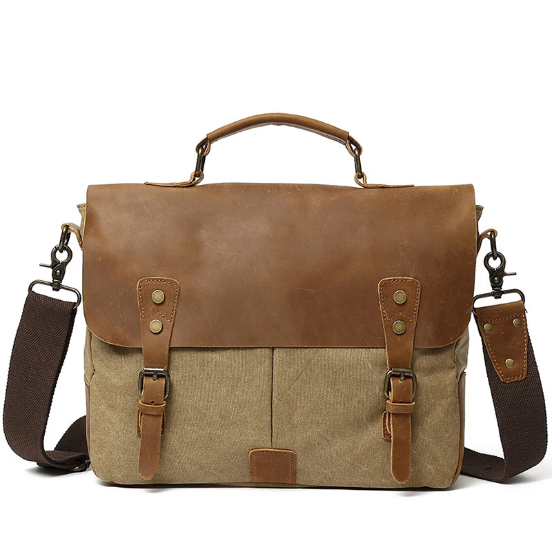

Canvas Bag Cow Leather Portable Briefcase Laptop Bag Business Briefcase Leather Briefcases Men