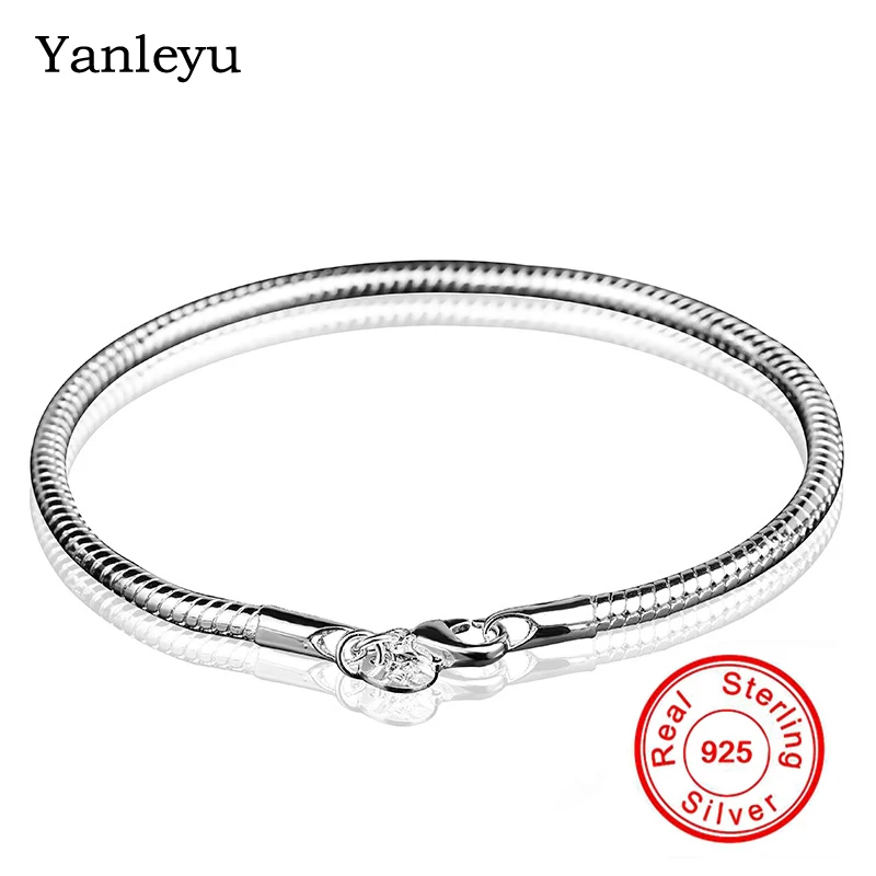 Yanleyu 100% Настоящее серебро 925 пробы браслет-цепочка со змеиным узором для женщин и