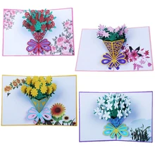 3d pop up Роза цветы, поздравительные открытки Подарочные карты пользовательские пустой Винтаж приглашение брак сообщения W215