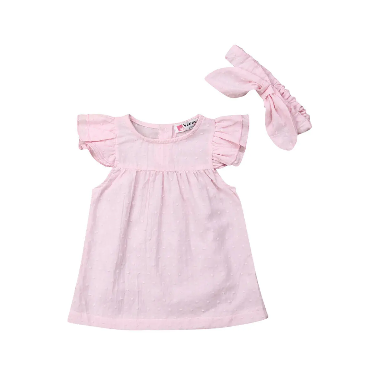 Toddler Kid Summer Infant Baby Girls Fly Sleeve Solid Lace Princess Ruffle Dress Clothes Dresses With Headband | Детская одежда и