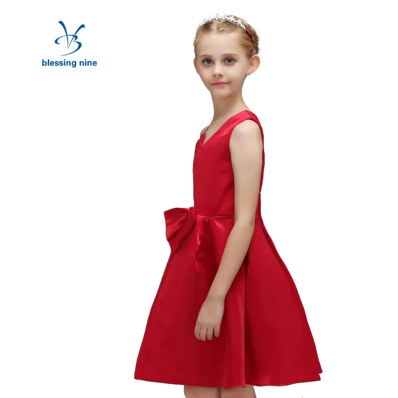 

Little Girl Party Dress Blue Girls Dresses for Party and Wedding Summer Kids Princess Dress Red Bow Tie Children Clothing
