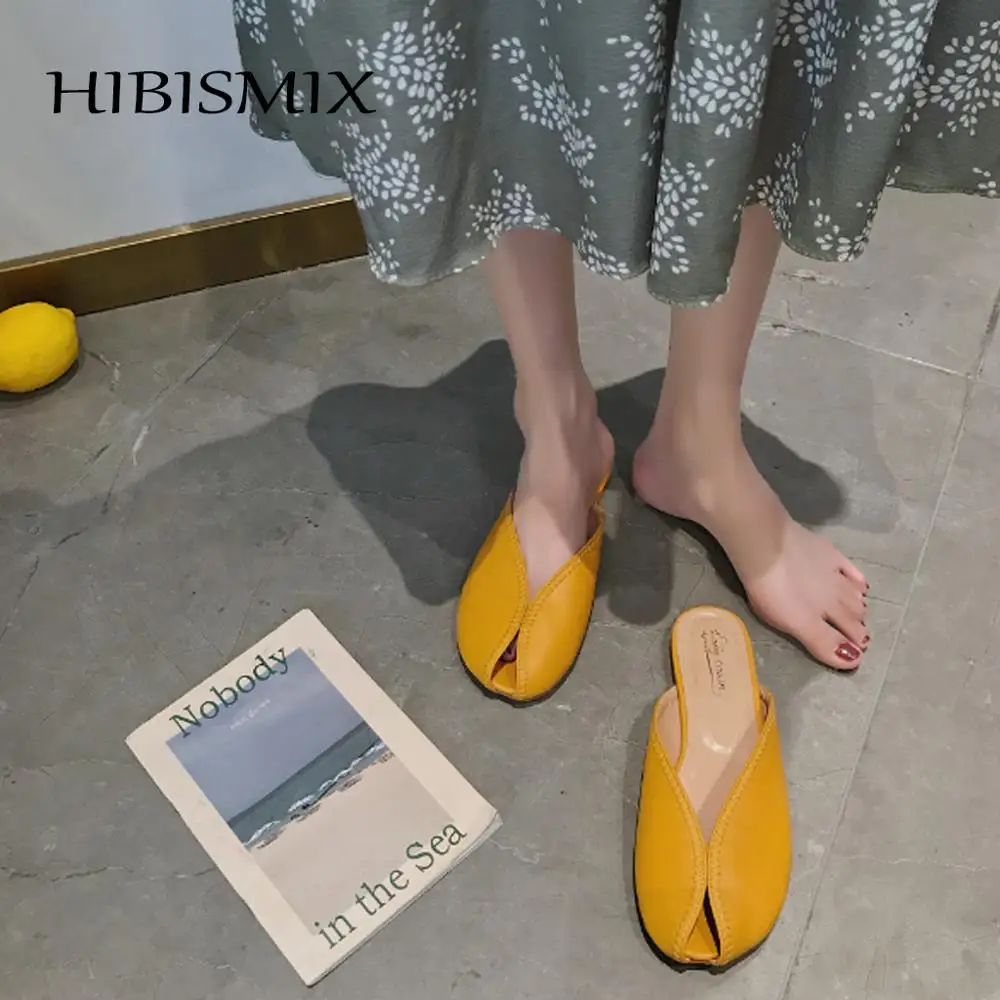 

HIBISMIX 2019 Fashion Summer Women Mules Sweet Women Casual Flat with Outside Slippers Ladies Slides 1310