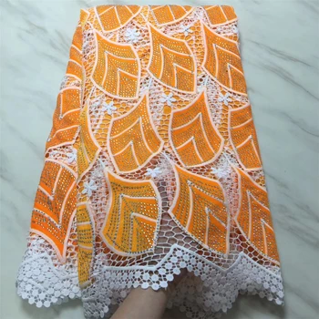 

Tollola African Lace Fabric 2019 Velvet High Quality 3D Lace Orange French Tulle Lace Fabrics With Stones For African Parties