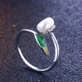 

Adjustabe Leaf Ring Legolas Aragon Green Enamel Elven Leaf & Freshwater Pearl Rings For Women Fashion Jewelry Accessories Anel