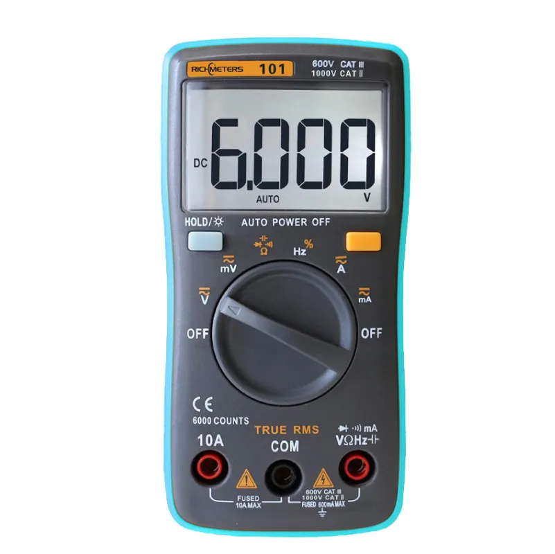 

RM101 Digital Multimeter 6000 counts Backlight AC/DC Ammeter Voltmeter Ohm Portable Voltage meter 098/100/109/111