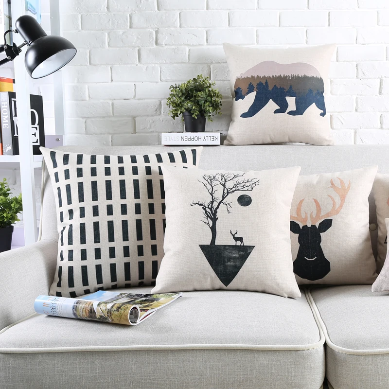 Nordic Style Decorative Cushion Covers Deer Bear Geometry Stripes