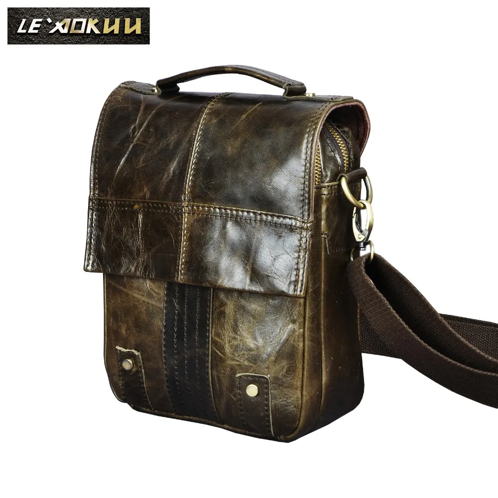 

Quality Leather Male Casual Design Shoulder Messenger bag Cowhide Fashion Cross-body 8" Tablet Tote Mochila Satchel bag 152-or