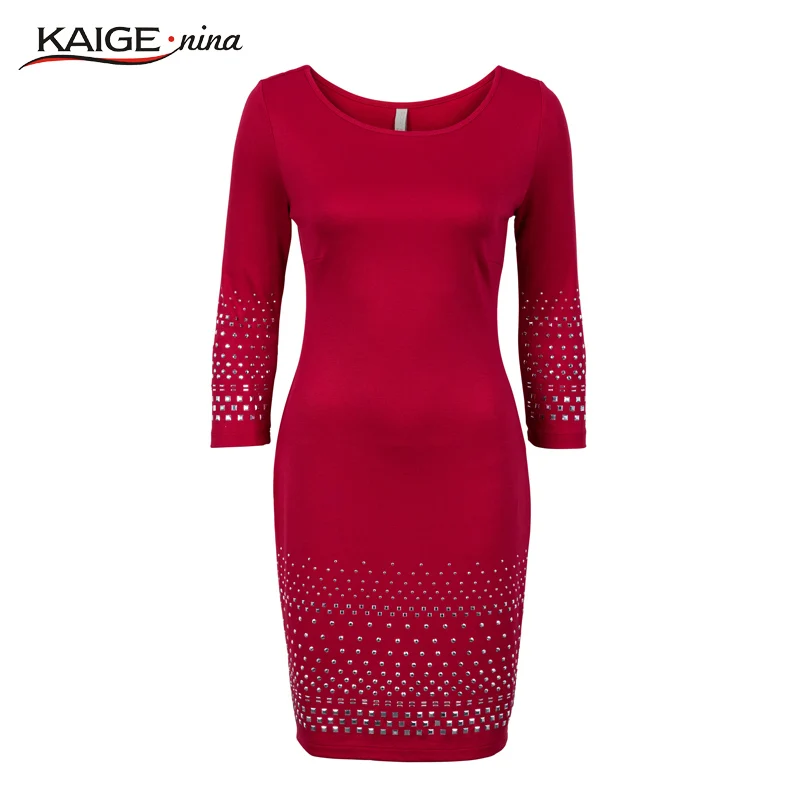 Kaige. Nina, женское платье, однотонное, стильное, 7 минут, рукав, расшитое блестками, прямое, до колена, осеннее платье 1621a - Цвет: Красный