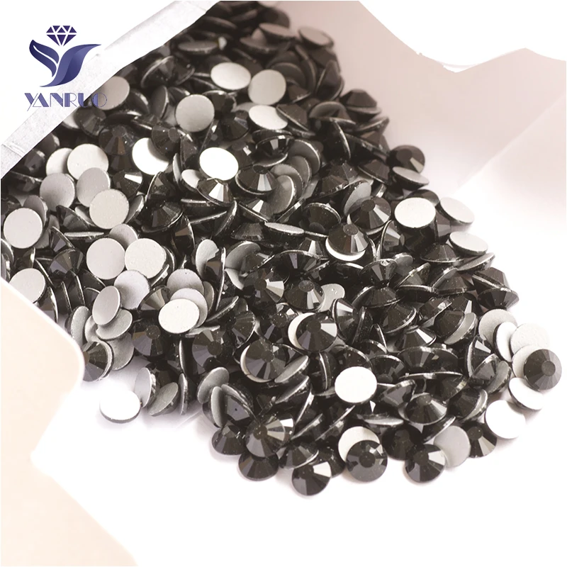 

YANRUO 2058NoHF SS16 Jet 1440Pcs Stick On Nails Crystal Stone Glass Strass Non Hotfix Flat Back Rhinestone For Nail Art