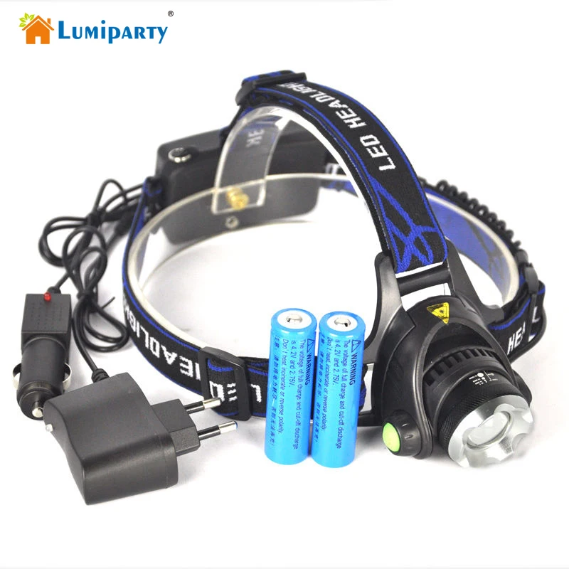 LumiParty XM L T6 светодиодный налобный фонарь масштабируемый 2X18650 батарея + EU