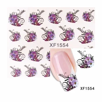 1 Sheet Purple Blooming Flower Design Water Transfer Nail Art Sticker Water Decals DIY Decoration For Beauty Nail Tools 1554