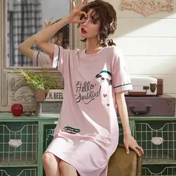 Пижама женская летняя хлопковая с короткими рукавами пикантные пижамы Ночная рубашка мультфильм девушка тонкие свободные летний больших