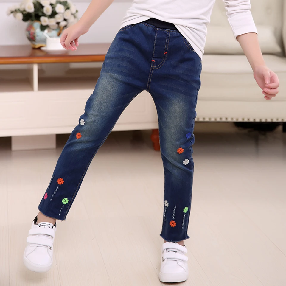 Hot Selling Children's Flower Pattern Jeans Fashion Girls Denim Pants