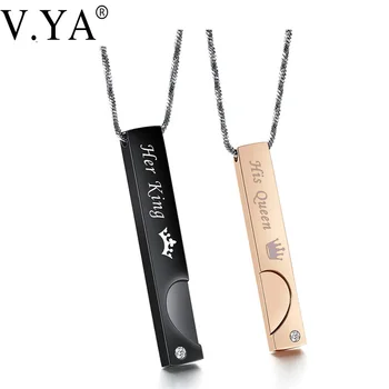 

V.Ya Drop Shipping "Beauty & Beast""Queen & King""Demon & Angle"Couple Fashion Name Necklaces Crystal Stone Lover's Charms
