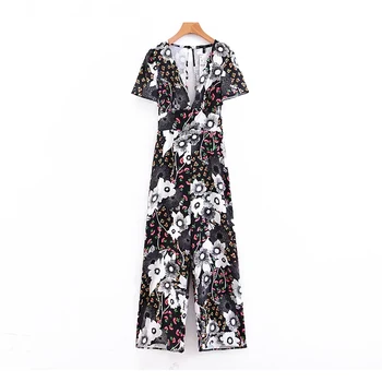 

Black Floral Print Jumpsuits 2019 Summer Beach Boho Ladies Slim Rompers Backless Jumpsuit Casual Girls Holiday Party Jumpsuits