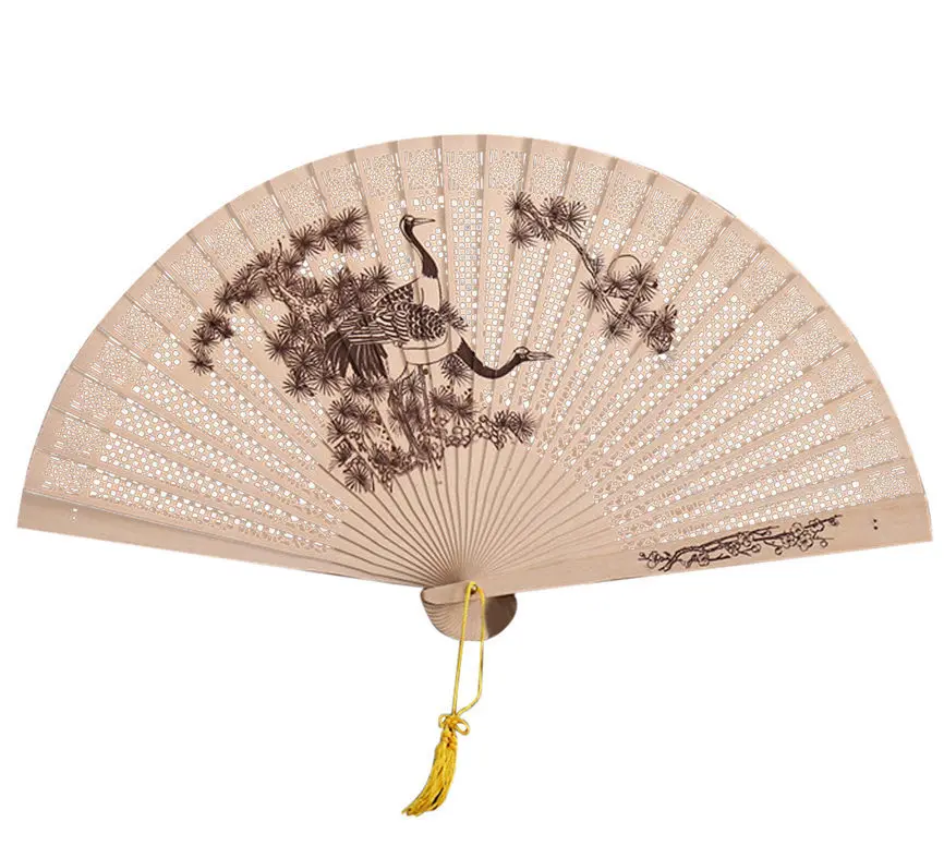 Chinese Traditional Hollow Fan Wooden Hand Made Exquisite Folding Wedding Gift Dropshipping Aug#1 - Цвет: D