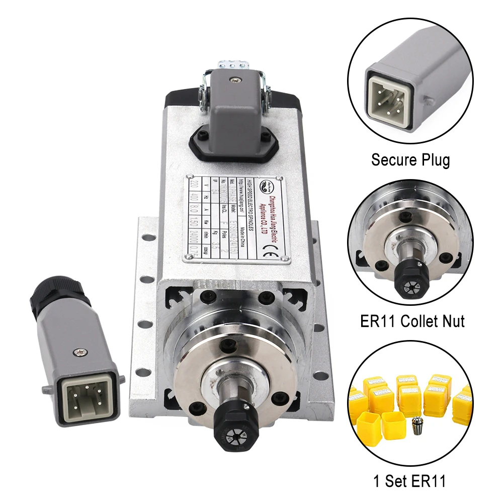 CNC 1,5 кВт/220 В квадратный шпиндель 1500 Вт с воздушным охлаждением мотор станок шпиндель+ 13 шт. ER11 Цанга для ЧПУ деревообрабатывающий фрезерный станок