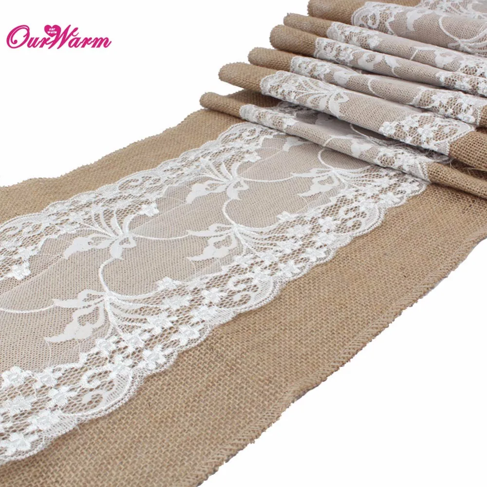 இ10pcs natural burlap table runner hessian hessian 60 x 120 christmas tablecloth