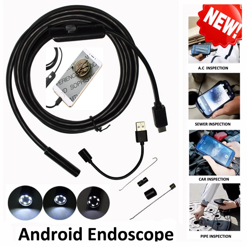 USB эндоскоп Android Камера 5,5 мм объектив 2/5/10 м кабель HD промышленный мини-камера эндоскопа Водонепроницаемый 6 светодиодными лампами