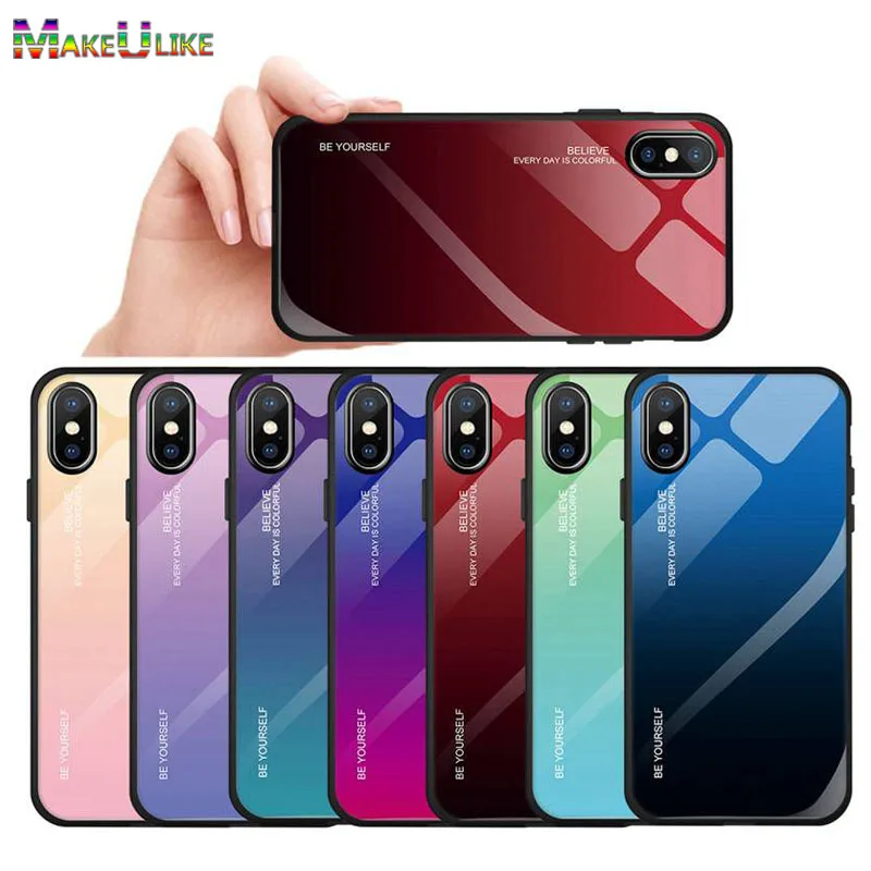 

Gradient Case For iPhone 6 6S 7 8 Plus Case Tempered Glass Hard Back Cover For iPhone X XR XS MAX Phone Bag Case