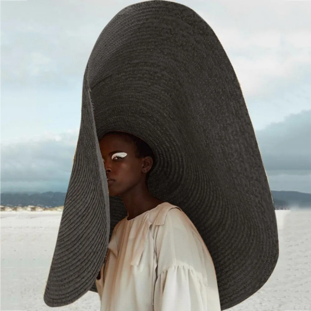 Летняя черная большая пляжная шляпа от солнца с защитой от ультрафиолета, складная соломенная Кепка, женская пляжная кепка
