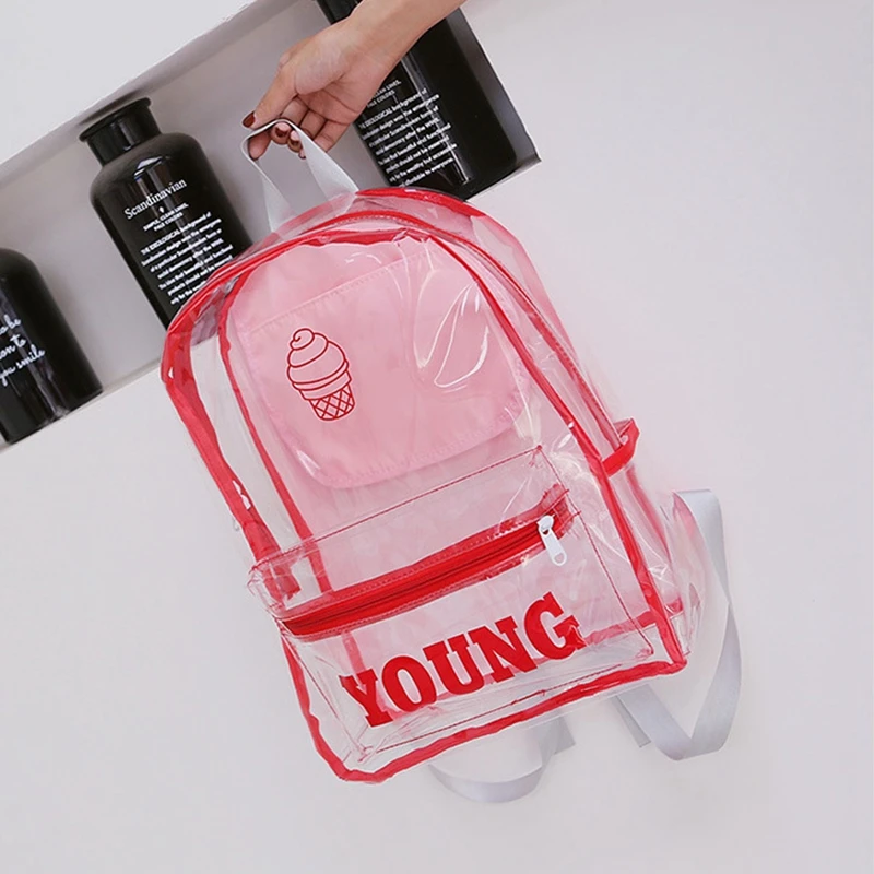 

Fashion Clear Transparent school Backpacks Bag 2019 Summer Waterproof Beach Backpack Teenage Girls Large Capacity Travel Bagpack