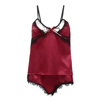 

pajamas for women sleepwear sexy Women Lace Sexy Passion Lingerie Babydoll G-StringPlus Size Nightwear 2PC Set#3