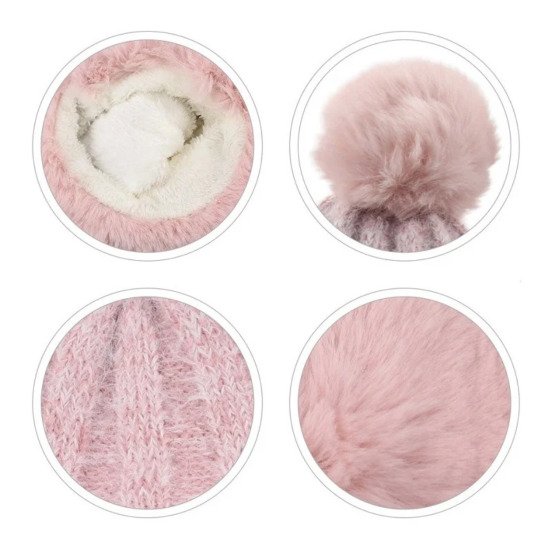 النساء الفراء قبعة الشتاء محبوك الدافئة قبعة توبوجان سميكة رقيق التزلج كاب 55-60 سنتيمتر TT @ 88