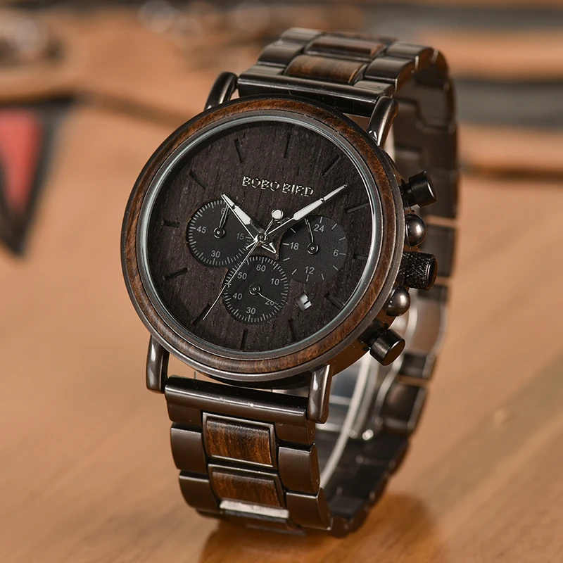 BOBO BIRD Wood Watch Men Stopwatch erkek kol saati Wooden Wristwatches Male Show Date Create Gift saat erkek