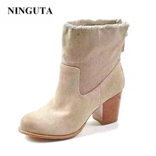 NIGUTA/модные женские ботильоны; сезон осень-весна; женская обувь из джинсовой и коровьей замши; большие размеры