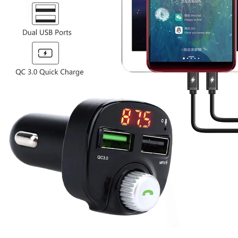 QC 3,0 12 V-24 V Dual fm-трансмиттер с USB микрофоном Музыка TF карты Универсальный Bluetooth автомобильный набор, свободные руки, MP3 стерео автомобильные Портативный громкой связи