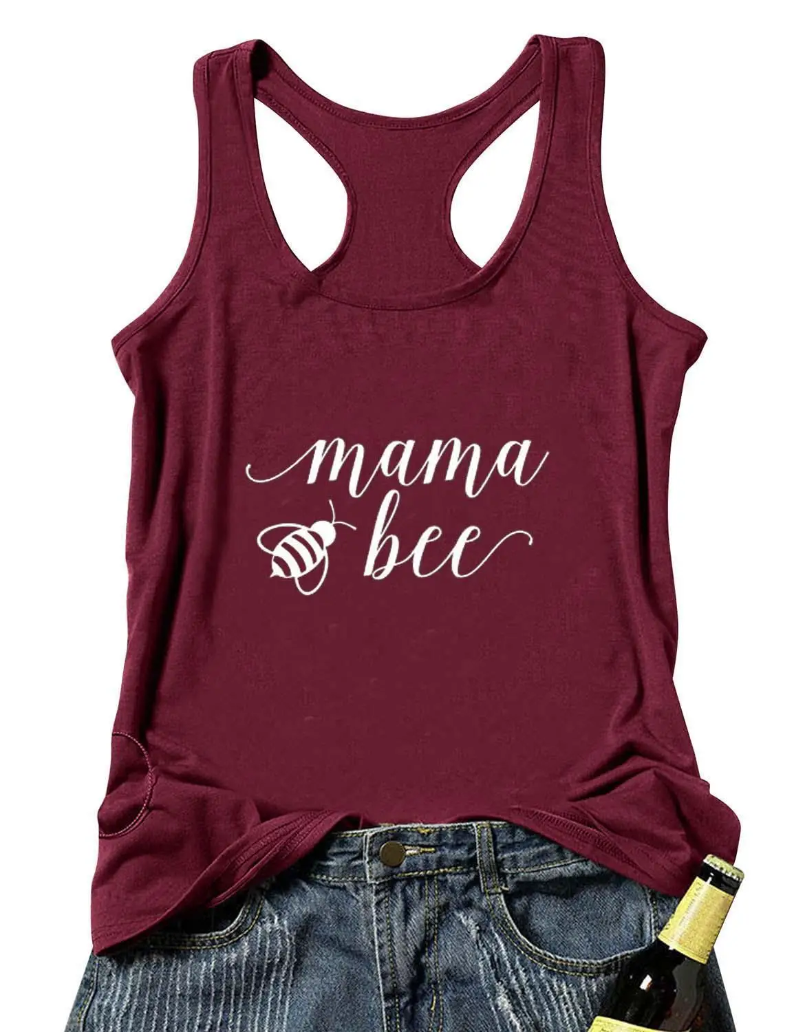 wine red-white text Жилет Mama Bee лето с буквенным принтом женские забавные повседневные топы на бретелях подарок для мамы MOM to be Mama Bear рубашка - Цвет: wine red-white text